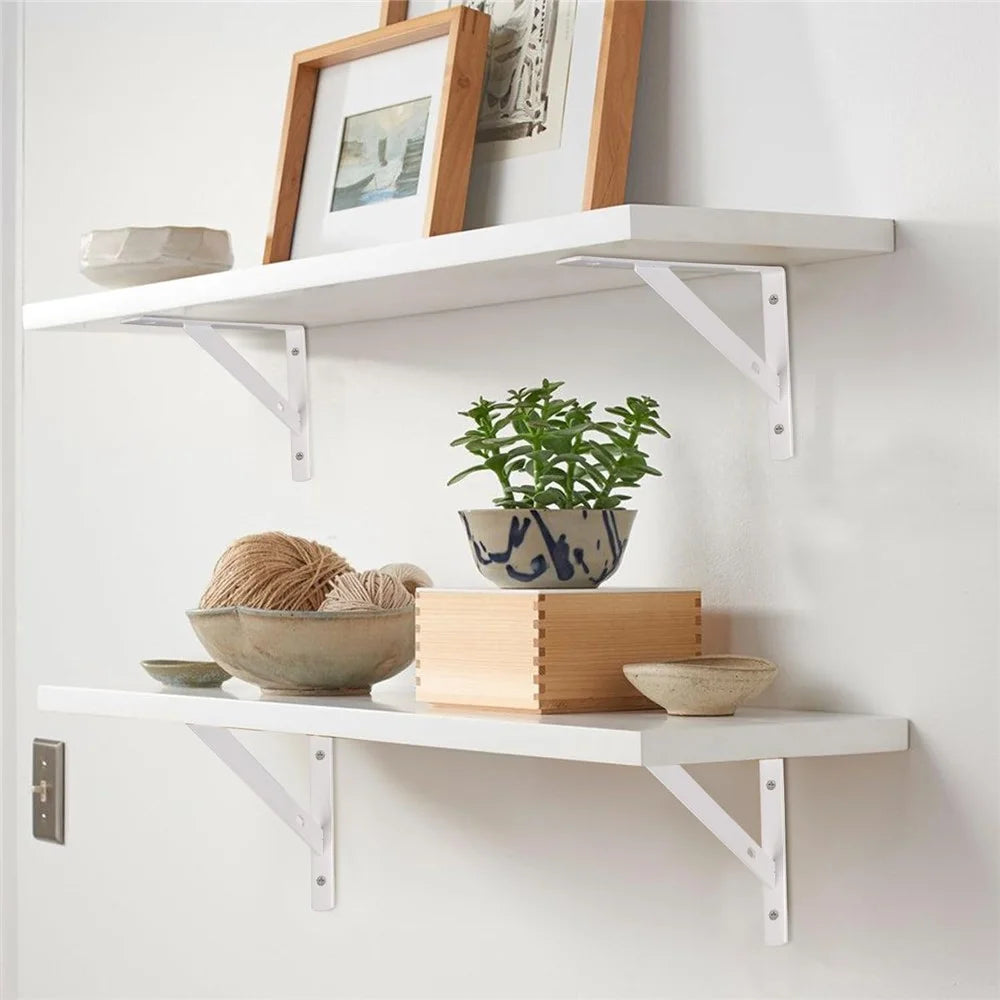 12Pcs 25x16cm Metal Wall Shelf Brackets Triangle Heavy Duty L-Shaped Support Bracket for Kitchen Garage - Black - 6