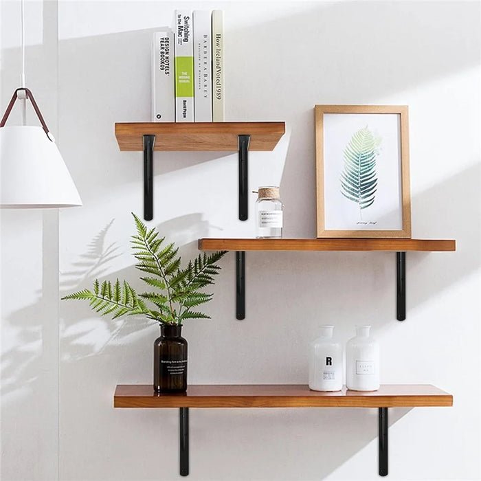 12Pcs 30x19cm Metal Wall Shelf Brackets Heavy Duty Triangle Support for DIY Home Kitchen Garage - Black - 2