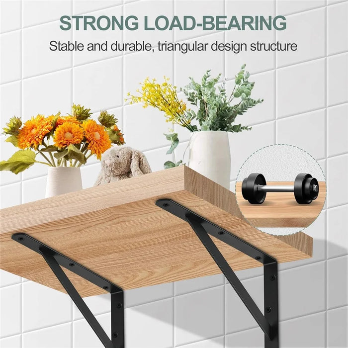 12Pcs 30x19cm Metal Wall Shelf Brackets Heavy Duty Triangle Support for DIY Home Kitchen Garage - Black - 3