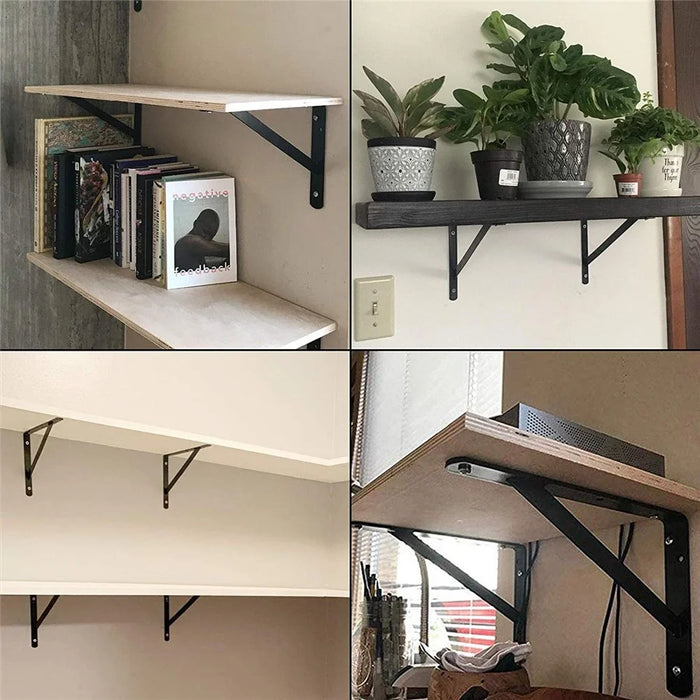 12Pcs 30x19cm Metal Wall Shelf Brackets Heavy Duty Triangle Support for DIY Home Kitchen Garage - Black - 5