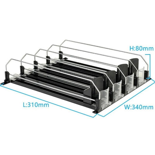 310mm 4 Rows Fridge Drink Organizer Auto Push Spring Slide Rail Beverage Automatic Drink Dispenser for Can Storage - Black - 1