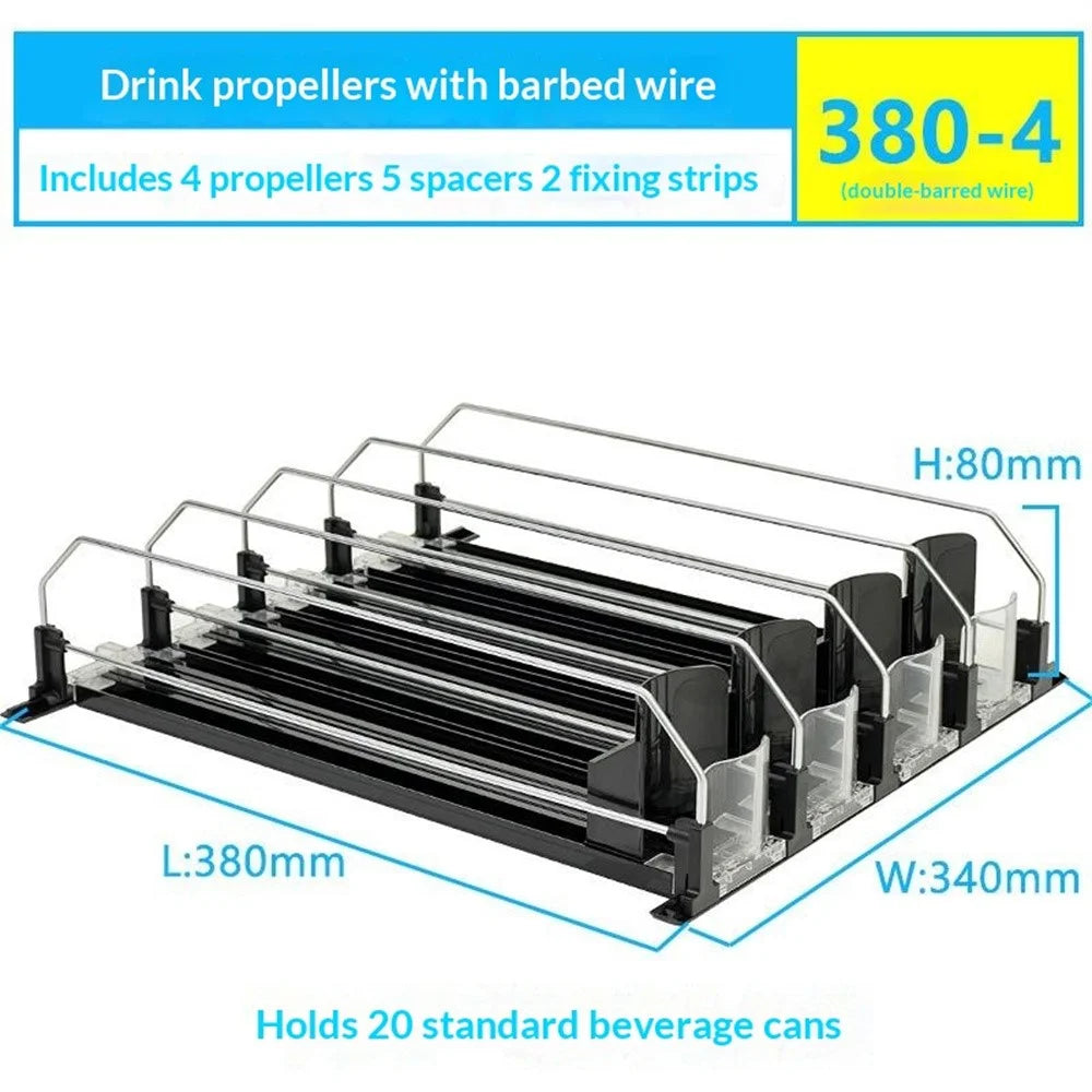 380mm 4 Rows Fridge Drink Organizer Auto Push Spring Slide Rail Beverage Automatic Drink Dispenser for Can Storage - Black - 2