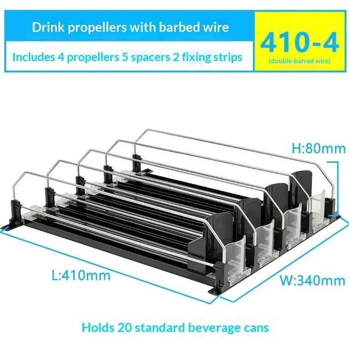 410mm 4 Rows Fridge Drink Organizer Auto Push Spring Slide Rail Beverage Automatic Drink Dispenser for Can Storage - Black - 2