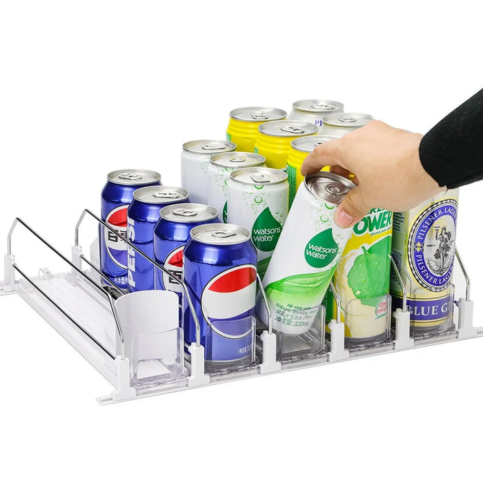 410mm 4 Rows Fridge Drink Organizer Auto Push Spring Slide Rail Beverage Automatic Drink Dispenser for Can Storage - Black - 7
