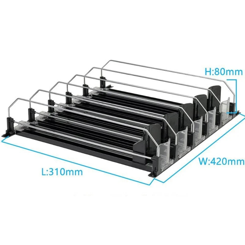 310mm 5 Rows Fridge Drink Organizer Auto Push Spring Slide Rail Beverage Automatic Drink Dispenser for Can Storage - Black - 1