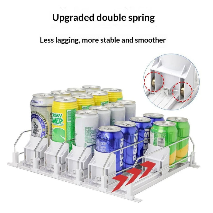 310mm 5 Rows Fridge Drink Organizer Auto Push Spring Slide Rail Beverage Automatic Drink Dispenser for Can Storage - Black - 4