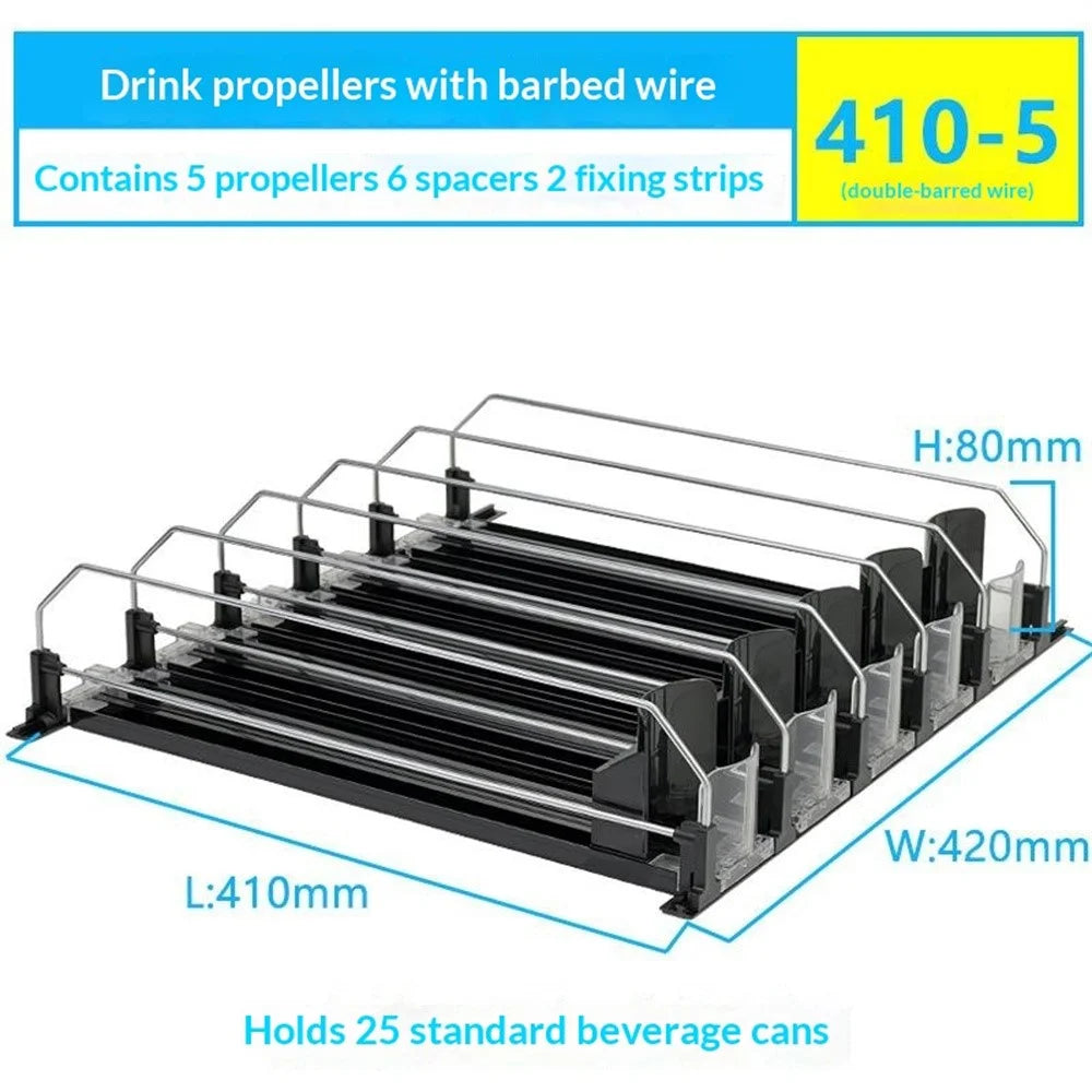 410mm 5 Rows Fridge Drink Organizer Auto Push Spring Slide Rail Beverage Automatic Drink Dispenser for Can Storage - Black - 2