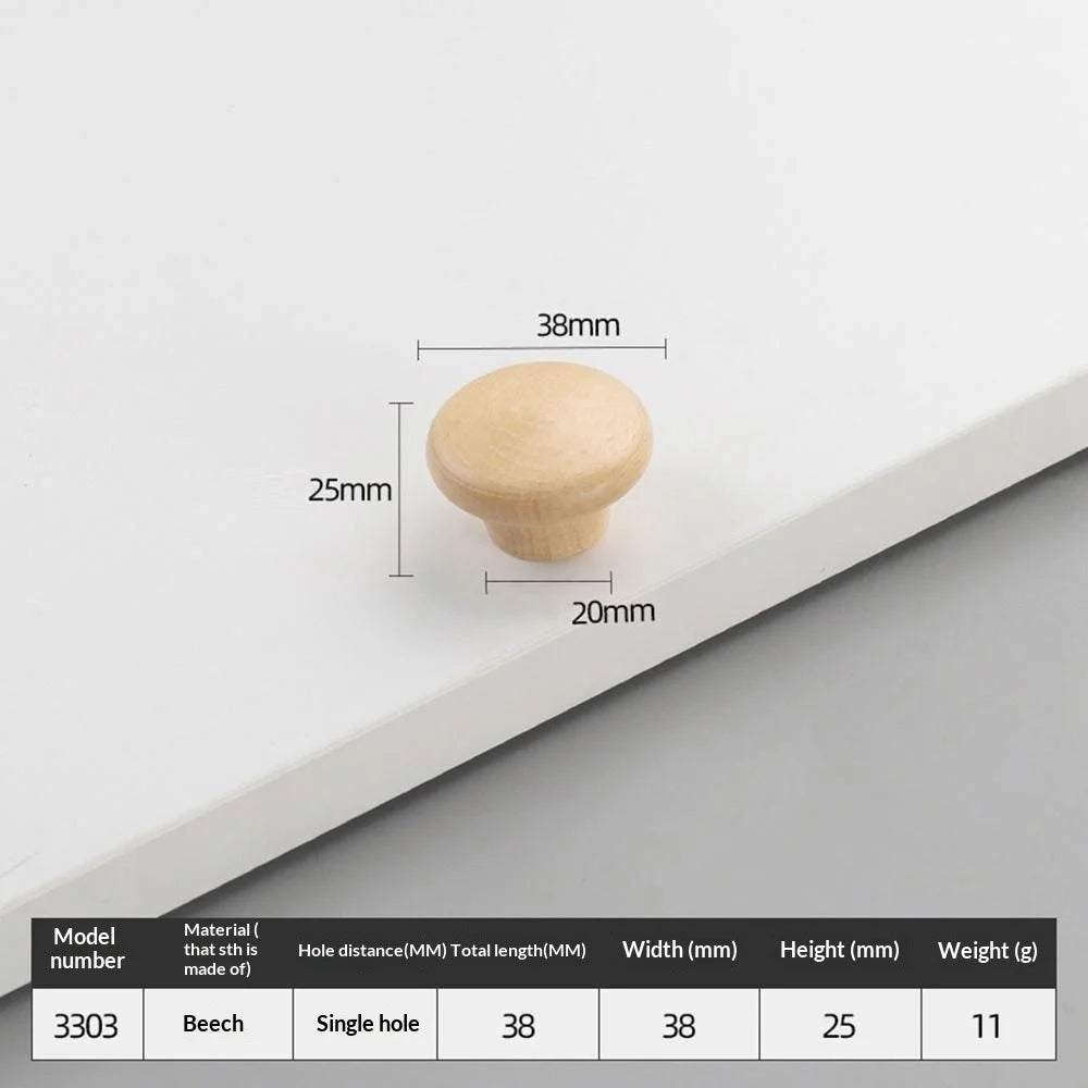 Round Wood Cabinet Handles Drawer Knobs Solid Wood Door Pulls with 22mm Screws for Cabinet Wardrobe Drawer - 3303 /  38x25mm  /  Beige - 1