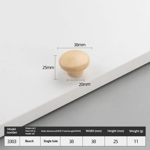 Round Wood Cabinet Handles Drawer Knobs Solid Wood Door Pulls with 22mm Screws for Cabinet Wardrobe Drawer - 3303 /  38x25mm  /  Beige - 1