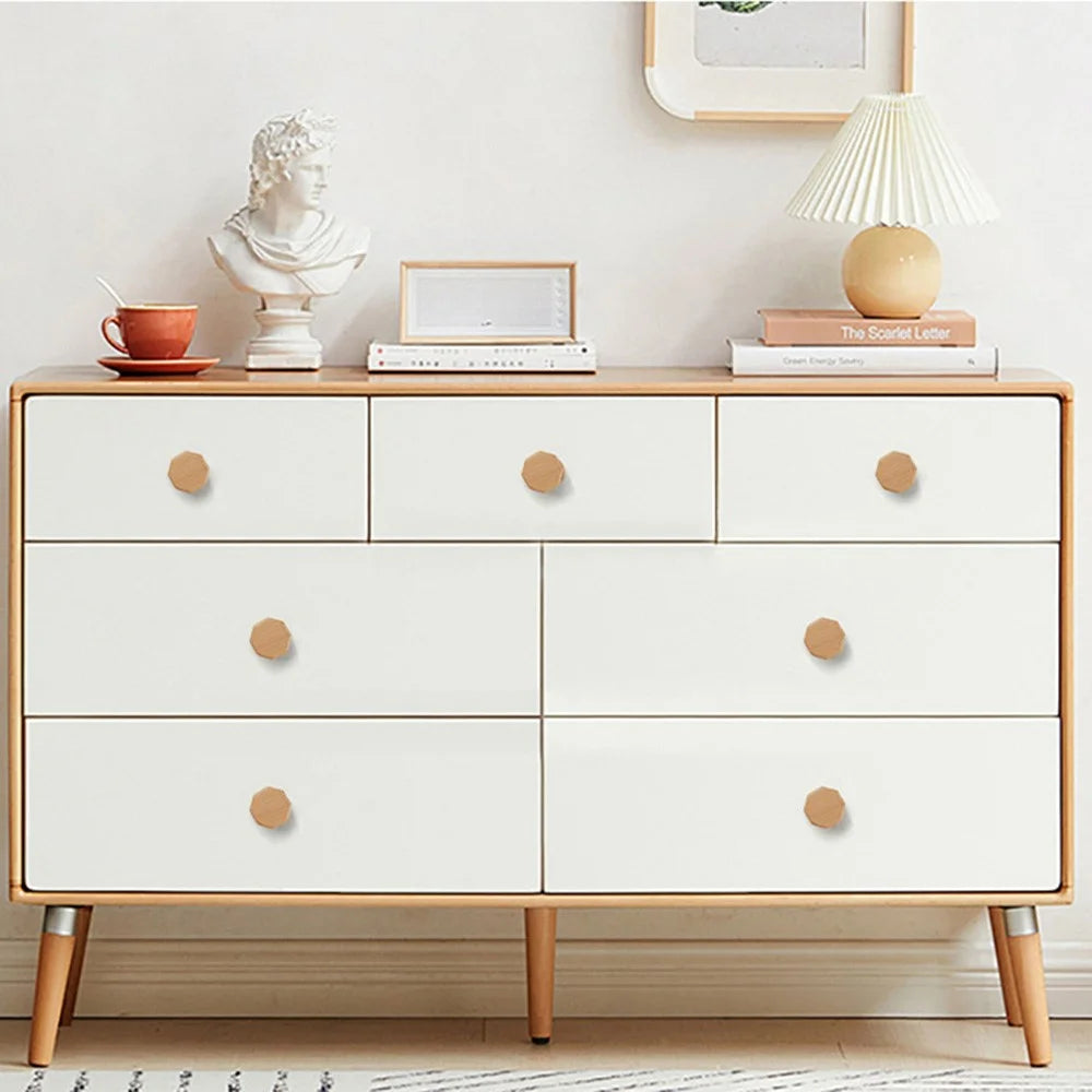 Round Wood Cabinet Handles Drawer Knobs Solid Wood Door Pulls with 22mm Screws for Cabinet Wardrobe Drawer - 3303 /  38x25mm  /  Beige - 2