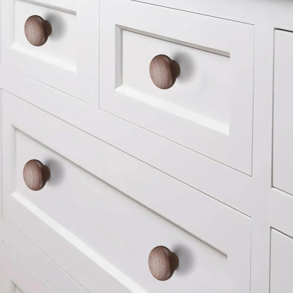 Round Wood Cabinet Handles Drawer Knobs Solid Wood Door Pulls with 22mm Screws for Cabinet Wardrobe Drawer - 3303 /  38x25mm  /  Beige - 3