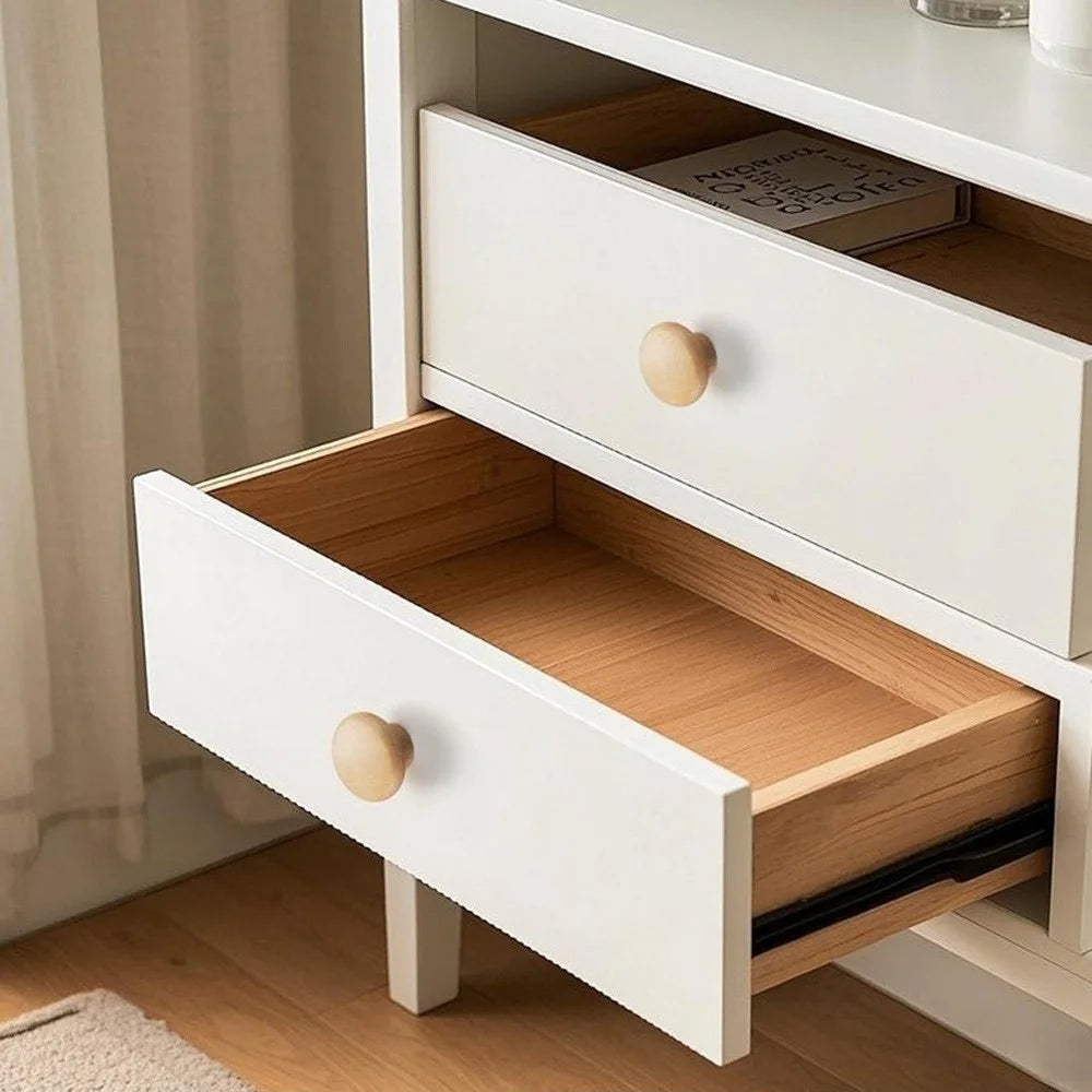 Round Wood Cabinet Handles Drawer Knobs Solid Wood Door Pulls with 22mm Screws for Cabinet Wardrobe Drawer - 3303 /  38x25mm  /  Beige - 5