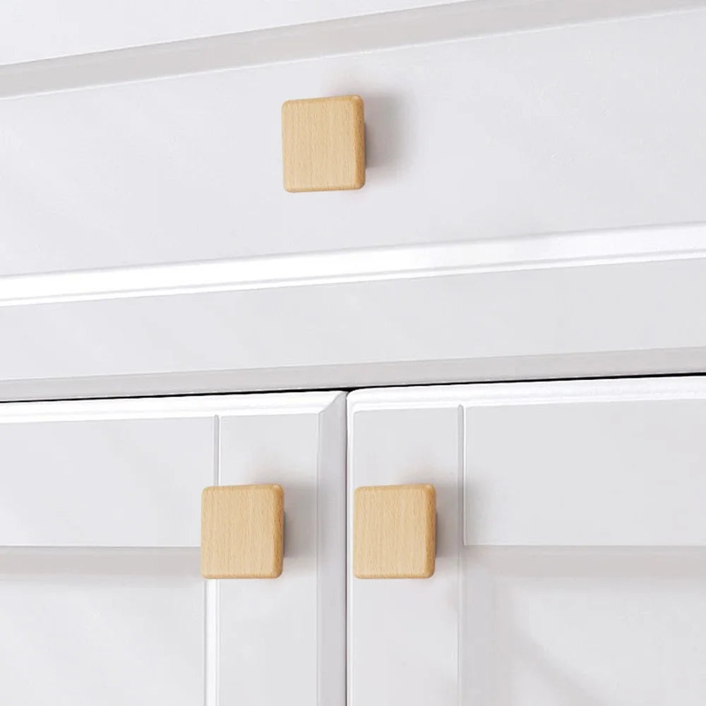 Square Wood Cabinet Handles Drawer Doll Pulls Solid Beech Furniture Hardware with 22mm Screws - 3310  /  40x20mm  /  Beige - 2
