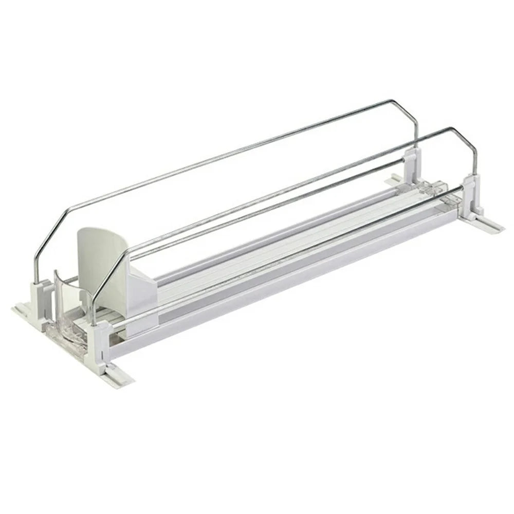 310mm Single Row Fridge Drink Organizer Auto Push Spring Slide Rail Beverage Automatic Drink Dispenser for Can Storage - White - 1