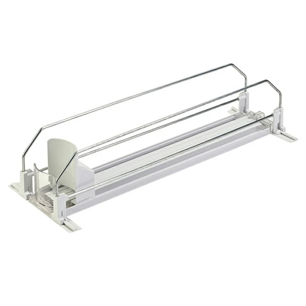 380mm Single Row Fridge Drink Organizer Auto Push Spring Slide Rail Beverage Automatic Drink Dispenser for Can Storage - White - 1