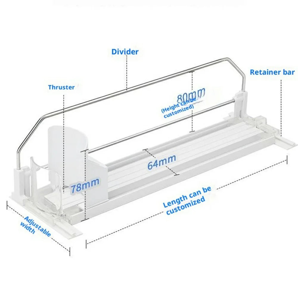 380mm Single Row Fridge Drink Organizer Auto Push Spring Slide Rail Beverage Automatic Drink Dispenser for Can Storage - White - 4