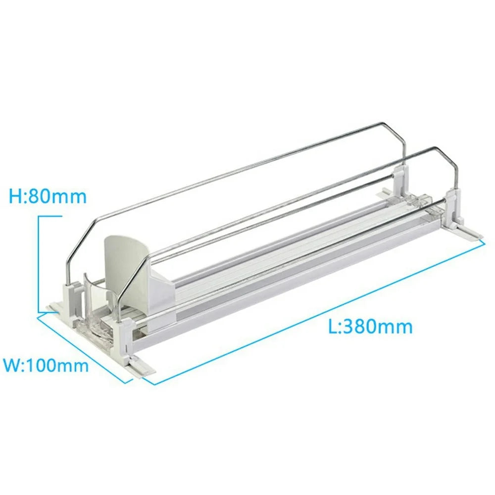 380mm Single Row Fridge Drink Organizer Auto Push Spring Slide Rail Beverage Automatic Drink Dispenser for Can Storage - White - 5