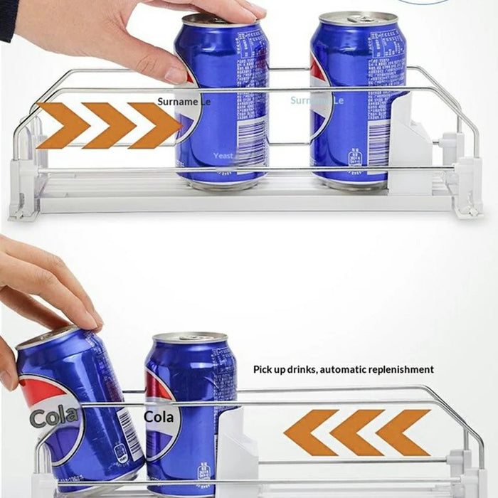 410mm Single Row Fridge Drink Organizer Auto Push Spring Slide Rail Beverage Automatic Drink Dispenser for Can Storage - White - 2