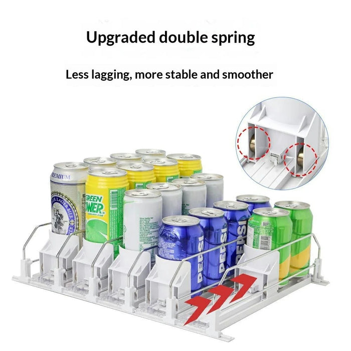 310mm 2 Rows Fridge Drink Organizer Auto Push Spring Slide Rail Beverage Automatic Drink Dispenser for Can Storage - White - 3