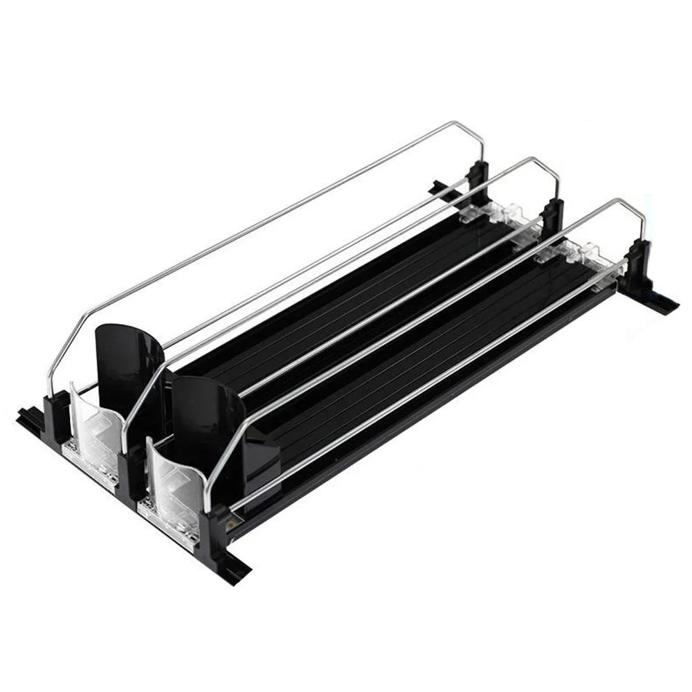 380mm 2 Rows Fridge Drink Organizer Auto Push Spring Slide Rail Beverage Automatic Drink Dispenser for Can Storage - Black - Black - 1