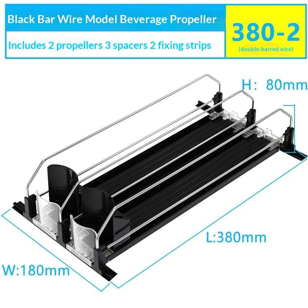 380mm 2 Rows Fridge Drink Organizer Auto Push Spring Slide Rail Beverage Automatic Drink Dispenser for Can Storage - Black - Black - 2