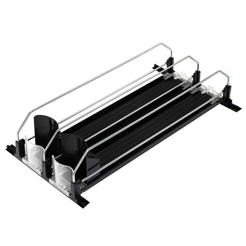 410mm 2 Rows Fridge Drink Organizer Auto Push Spring Slide Rail Beverage Automatic Drink Dispenser for Can Storage - Black - 1
