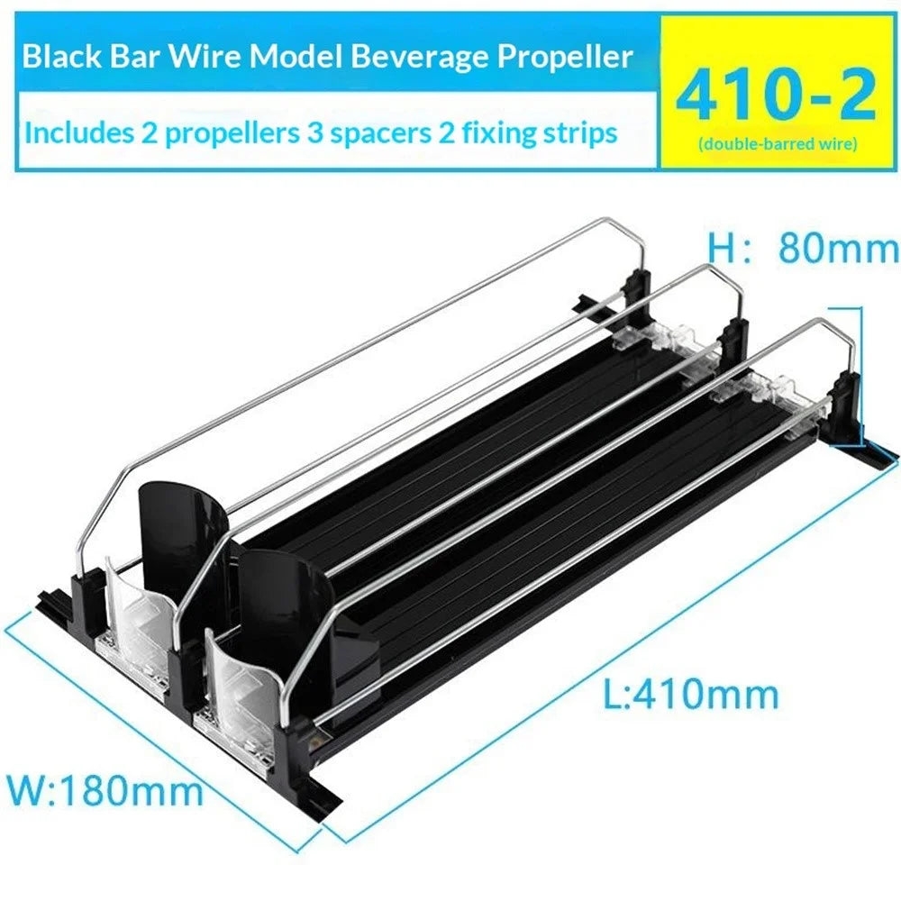 410mm 2 Rows Fridge Drink Organizer Auto Push Spring Slide Rail Beverage Automatic Drink Dispenser for Can Storage - Black - 2