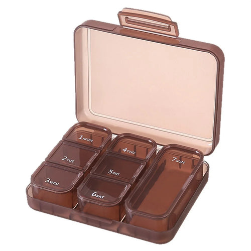 7 Days Weekly 7 Compartments Pill Organizer Box Portable Medicine Storage Case for Travel (BPA Free, No FDA) - Coffee - 1
