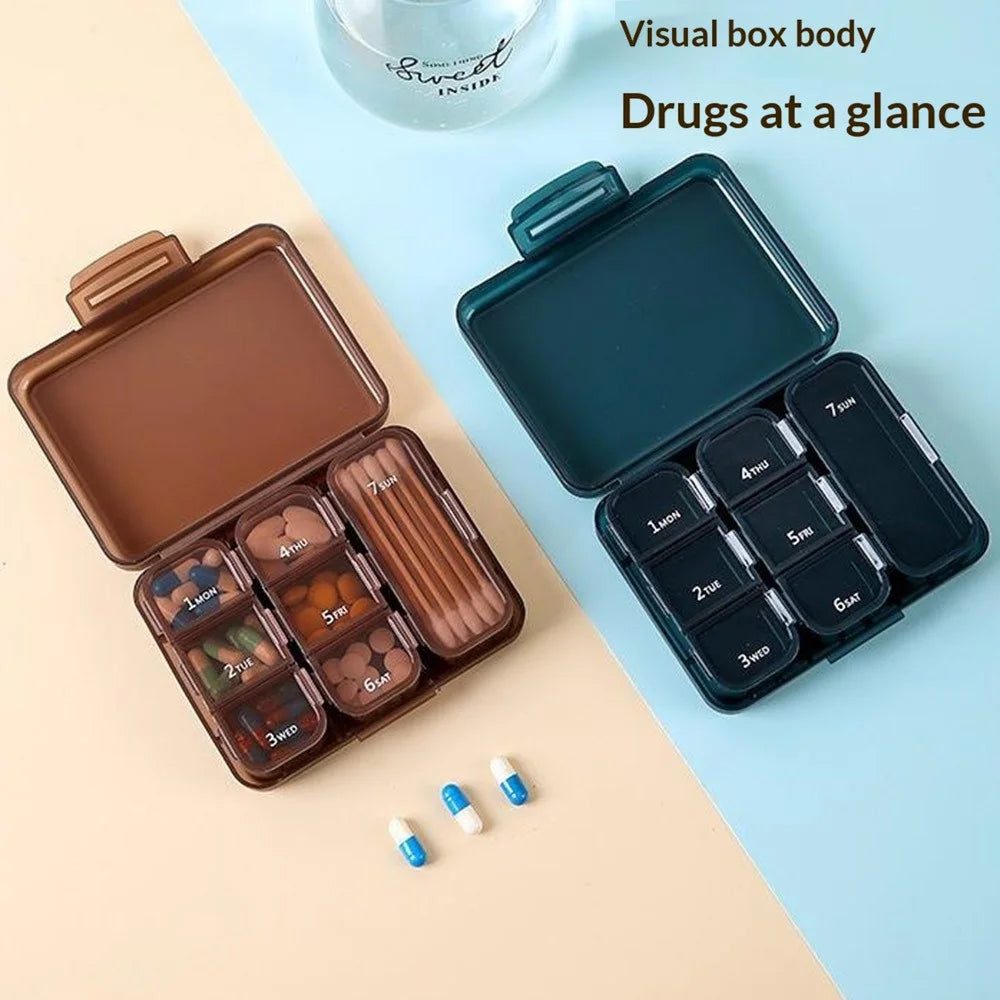 7 Days Weekly 7 Compartments Pill Organizer Box Portable Medicine Storage Case for Travel (BPA Free, No FDA) - Coffee - 3