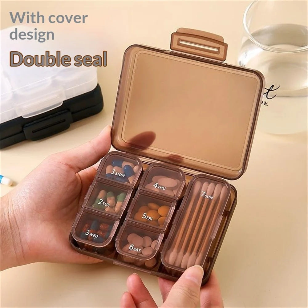 7 Days Weekly 7 Compartments Pill Organizer Box Portable Medicine Storage Case for Travel (BPA Free, No FDA) - Coffee - 4