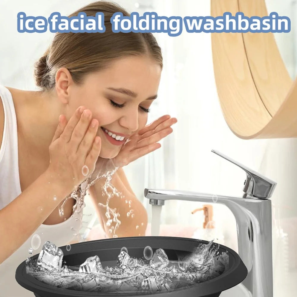Collapsible Silicone Face Basin Ice Cold Therapy Multipurpose Foldable Washbasin for Skincare Travel (FDA Certified, BPA-Free)  - Black - 3