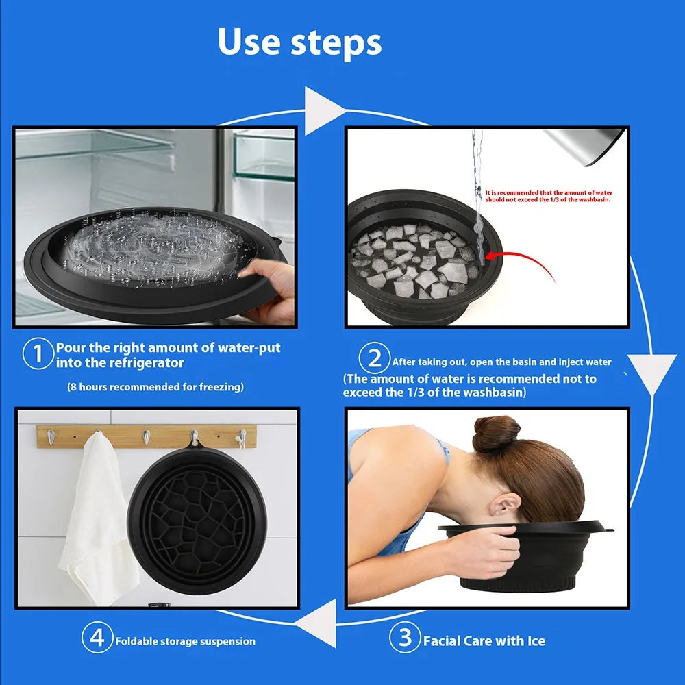 Collapsible Silicone Face Basin Ice Cold Therapy Multipurpose Foldable Washbasin for Skincare Travel (FDA Certified, BPA-Free)  - Black - 6