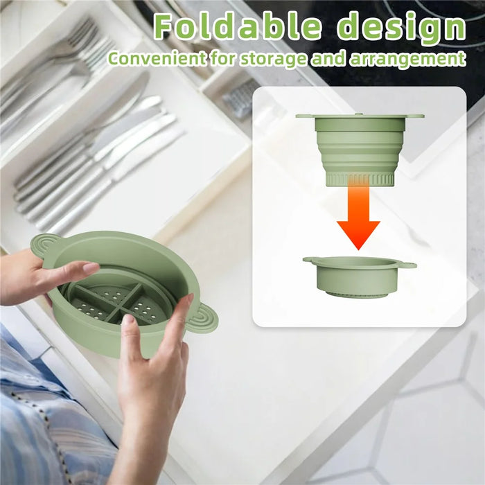 Kitchen Sink Filter Basket Foldable Collapsible Silicone Strainer Food Waste Collector Drain Basket - Green - 3