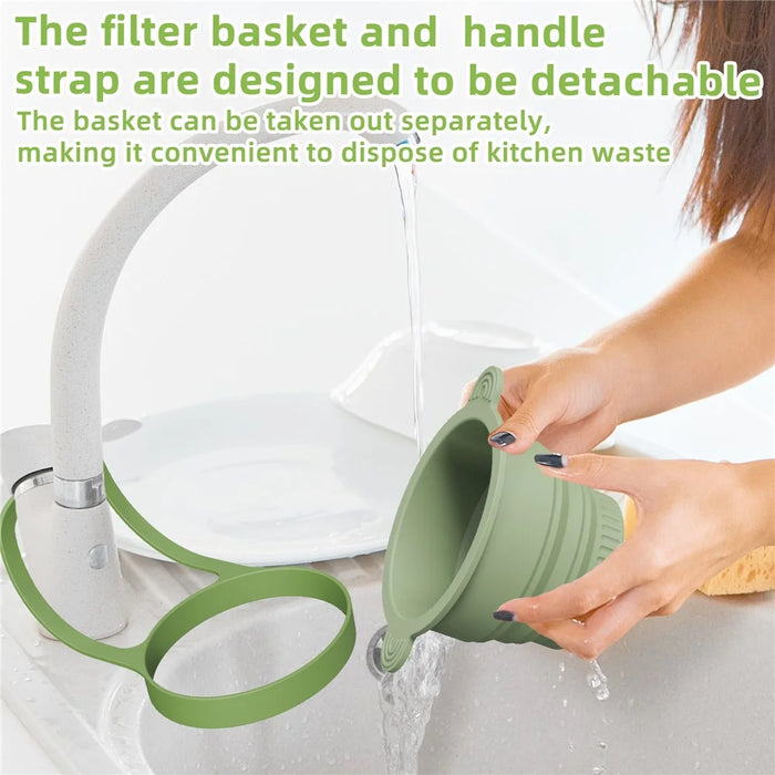 Kitchen Sink Filter Basket Foldable Collapsible Silicone Strainer Food Waste Collector Drain Basket - Green - 4