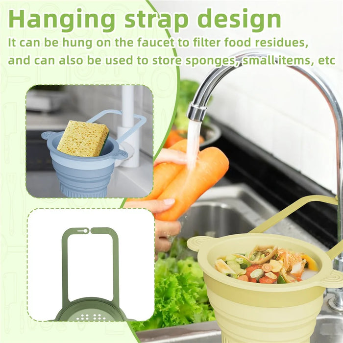 Kitchen Sink Filter Basket Foldable Collapsible Silicone Strainer Food Waste Collector Drain Basket - Green - 5