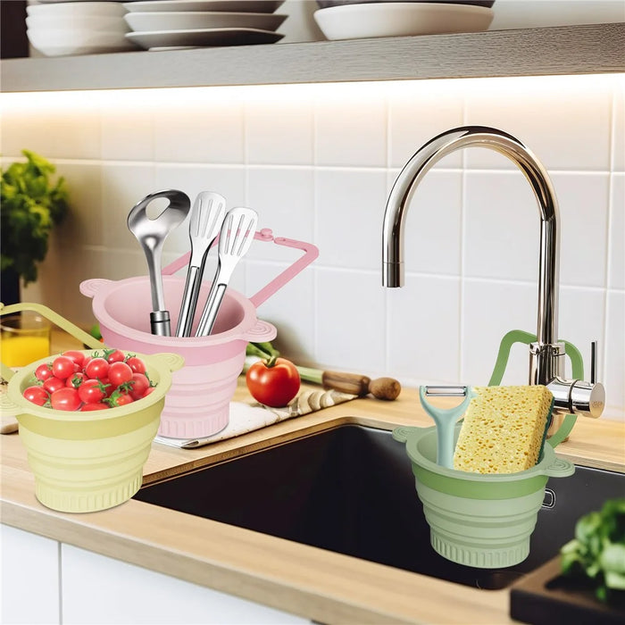 Kitchen Sink Filter Basket Foldable Collapsible Silicone Strainer Food Waste Collector Drain Basket - Green - 6
