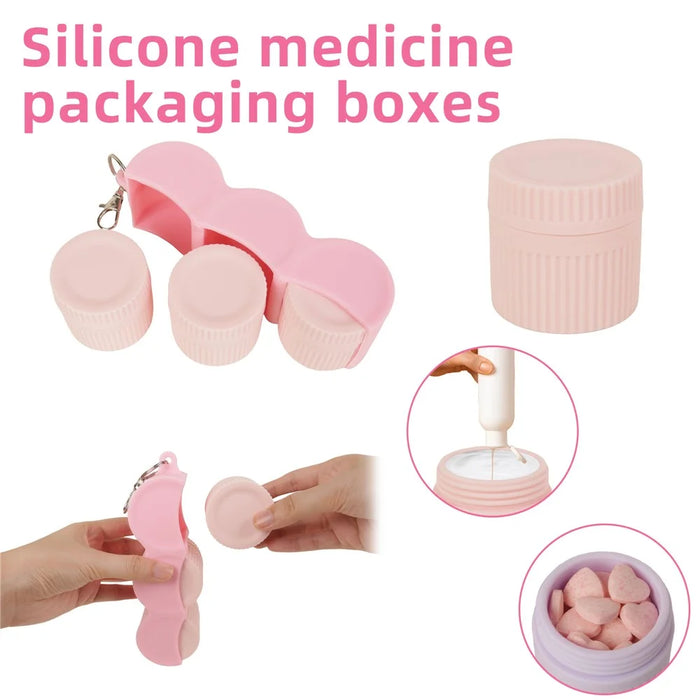 1 Set 50ml Silicone Pill Organizer Box Portable Medicine Case with Detachable Bottles for Travel (FDA Certified, BPA-Free) - Pink - 2