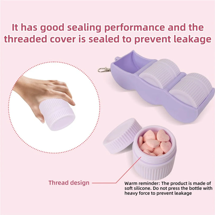 1 Set 50ml Silicone Pill Organizer Box Portable Medicine Case with Detachable Bottles for Travel (FDA Certified, BPA-Free) - Pink - 5