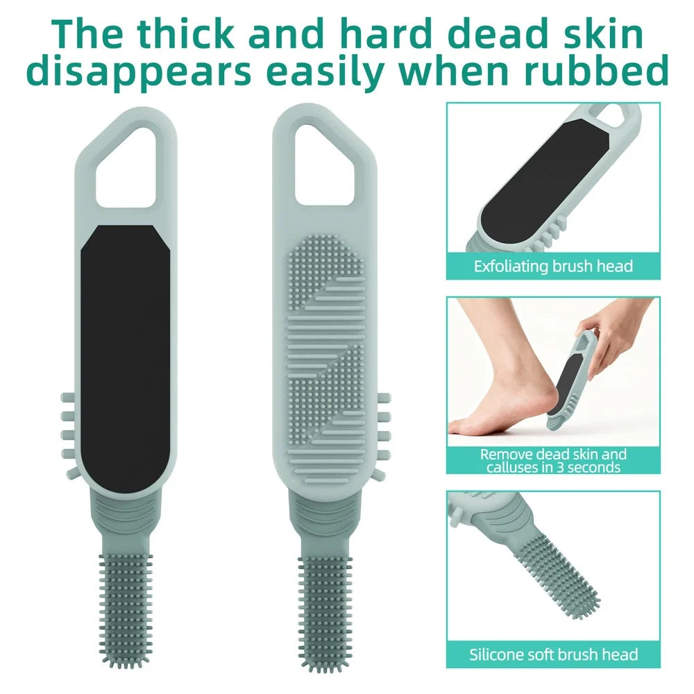 Silicone Foot Scrubber Brush Dual-Head Exfoliating Foot Sander for Callus Dead Skin Removal - Blue - 3
