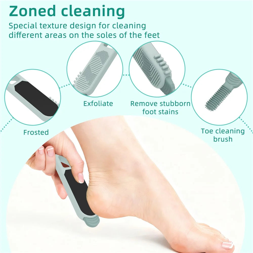Silicone Foot Scrubber Brush Dual-Head Exfoliating Foot Sander for Callus Dead Skin Removal - Blue - 6