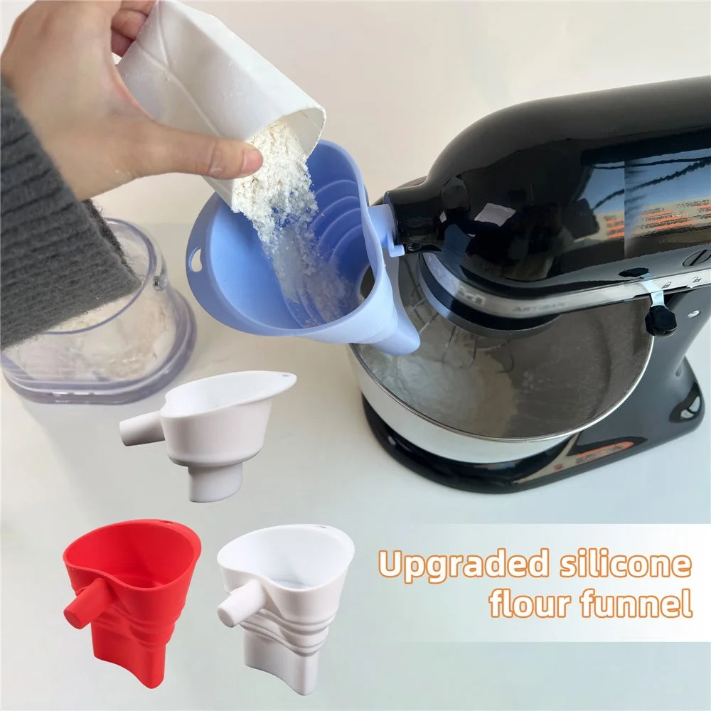 Flour Funnel for KitchenAid Stand Mixer Extended Silicone Collapsible Powder Funnel (FDA Certified, BPA-Free) - Blue - 2