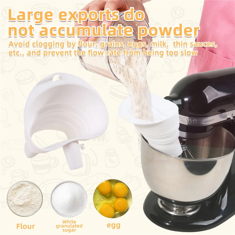 Flour Funnel for KitchenAid Stand Mixer Extended Silicone Collapsible Powder Funnel (FDA Certified, BPA-Free) - Blue - 3