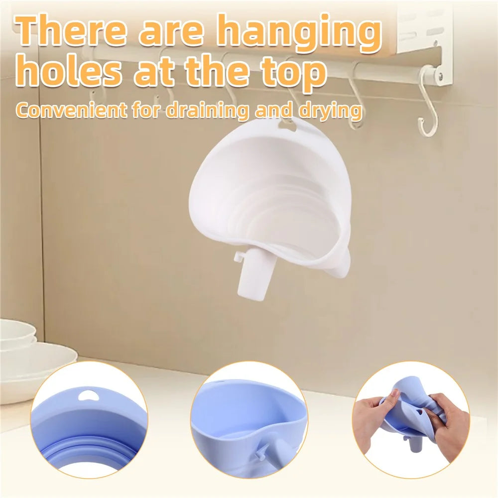 Flour Funnel for KitchenAid Stand Mixer Extended Silicone Collapsible Powder Funnel (FDA Certified, BPA-Free) - Blue - 5