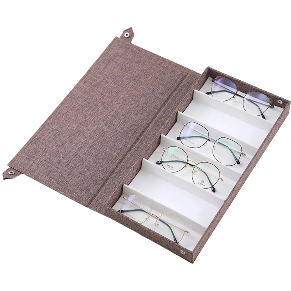 6 Grids Eyeglasses Storage Box Oxford Fabric Display Case Organizer for Sunglasses Reading Glasses - Coffee - 1