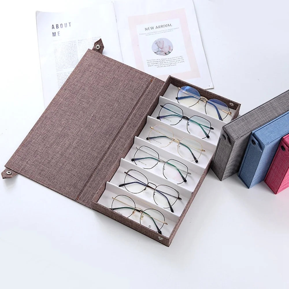 6 Grids Eyeglasses Storage Box Oxford Fabric Display Case Organizer for Sunglasses Reading Glasses - Coffee - 2