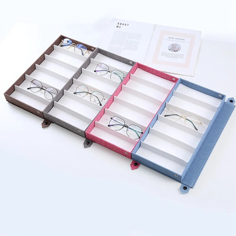 6 Grids Eyeglasses Storage Box Oxford Fabric Display Case Organizer for Sunglasses Reading Glasses - Coffee - 3