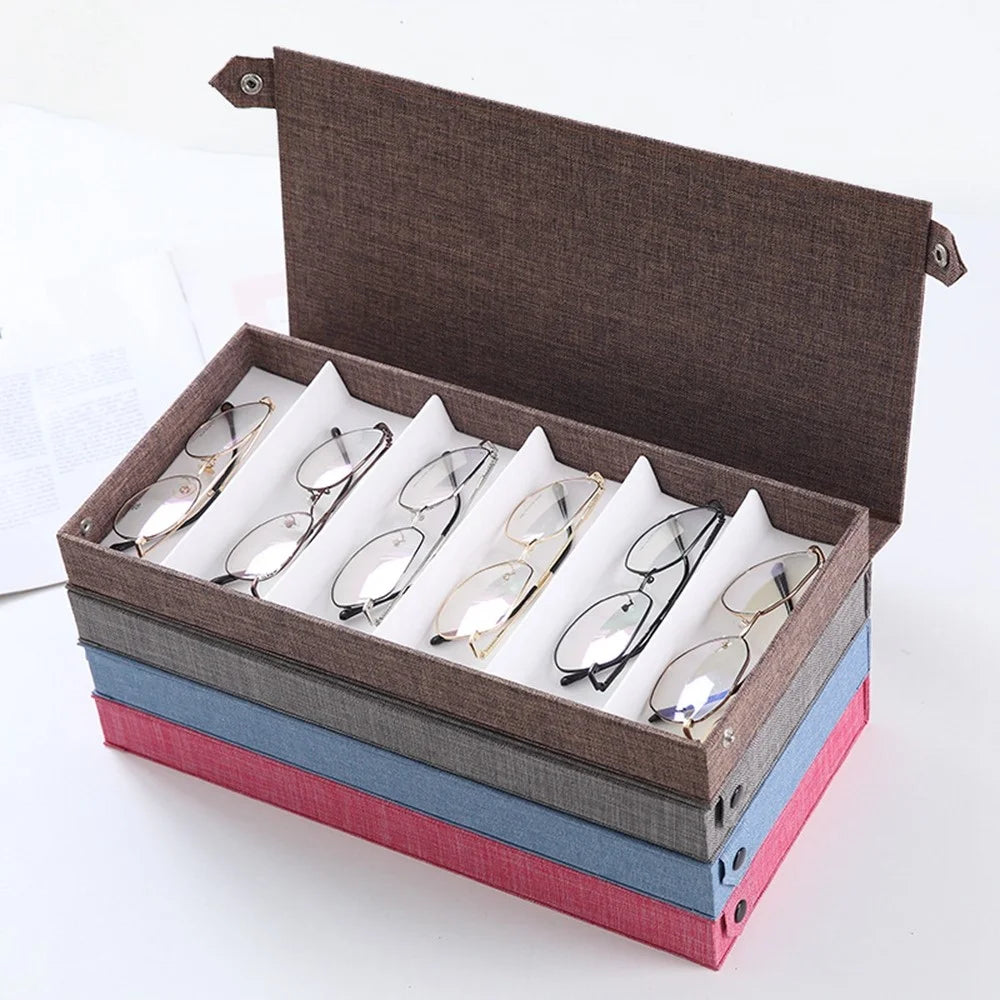 6 Grids Eyeglasses Storage Box Oxford Fabric Display Case Organizer for Sunglasses Reading Glasses - Coffee - 5