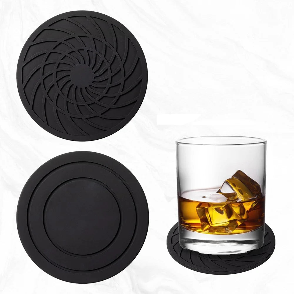 8Pcs 10cm FDA Certified Round Silicone Coasters Waterproof Non-slip Heat Resistant Cup Mats with Storage Holder - Black - 4