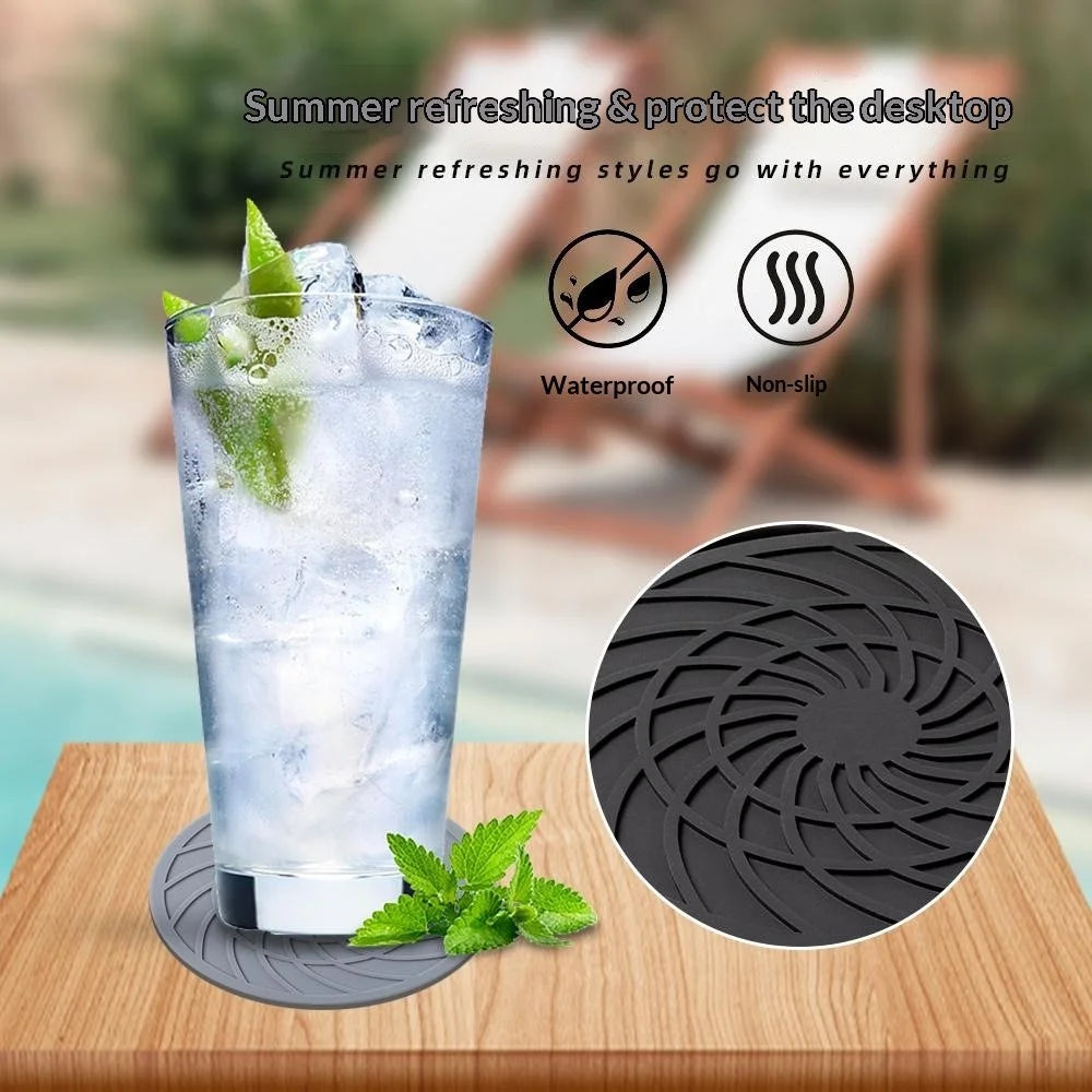 8Pcs 10cm FDA Certified Round Silicone Coasters Waterproof Non-slip Heat Resistant Cup Mats with Storage Holder - Black - 5