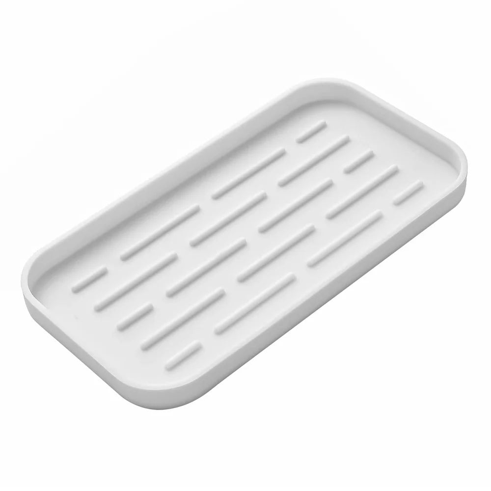 Silicone Draining Tray Rectangular Kitchen Sink Organizer Mat Non-Slip Raised Lines Waterproof for Bathroom - White - 1